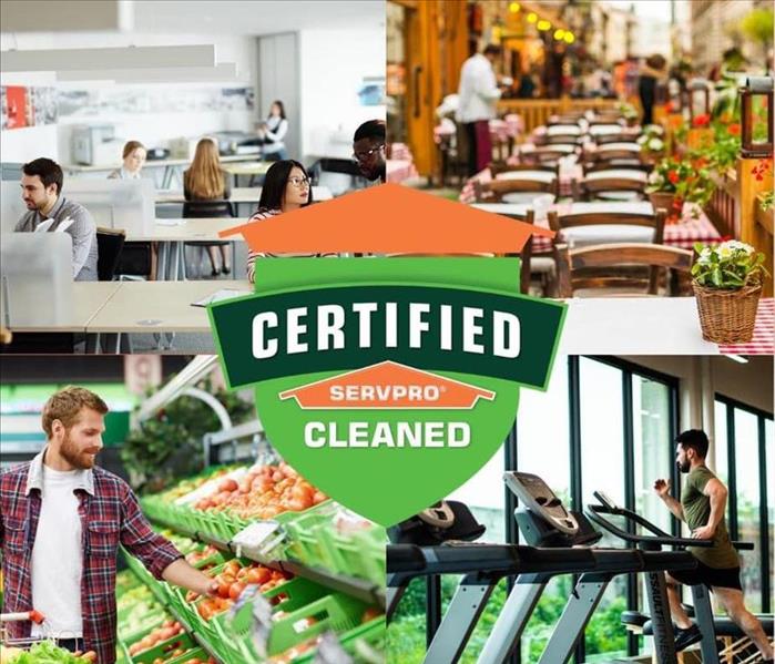 a collage of pictures with a Certified Clean decal at center